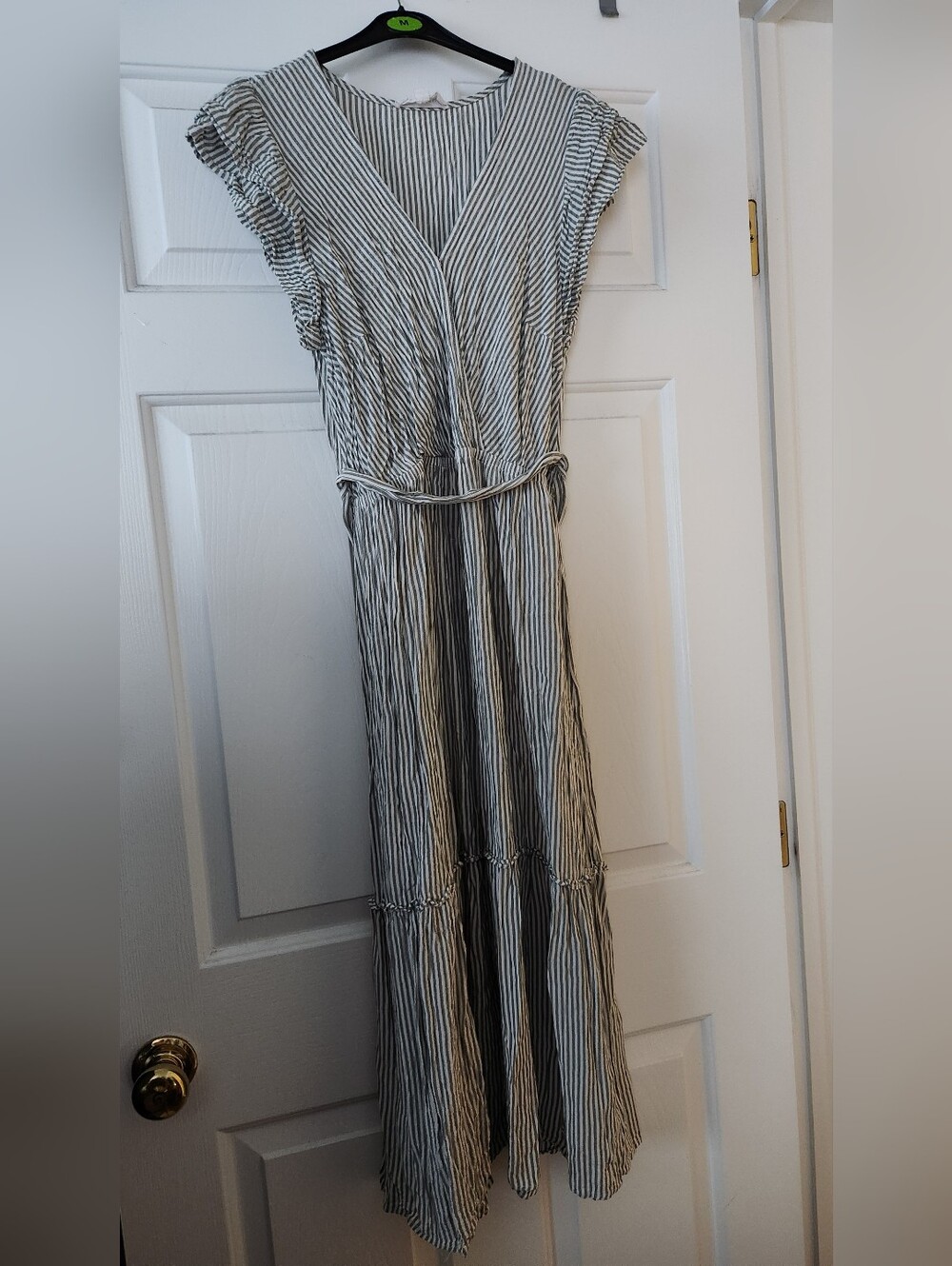 Lucky Brand Striped V-Neck Ruffle Sleeve Maxi Dress